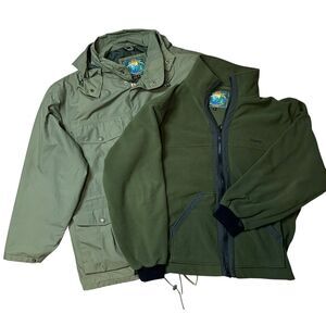 Hodgman 2-Pc Hunting Coat Waterproof XL Green Hooded with Zip Out Fleece Jacket